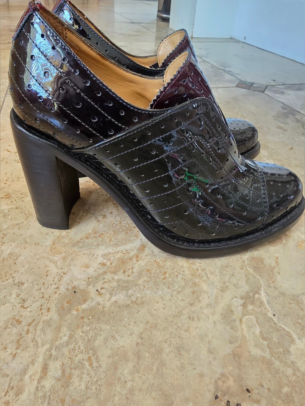 The Office Of Angela Scott Miss Farrow Black Pantent Leather Heels Size 36.5